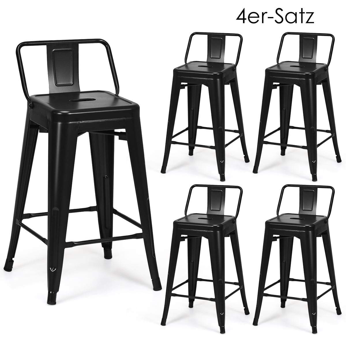 Metallbarkrakker, sett med 4 – stablebare, ergonomiske, 62 cm sete