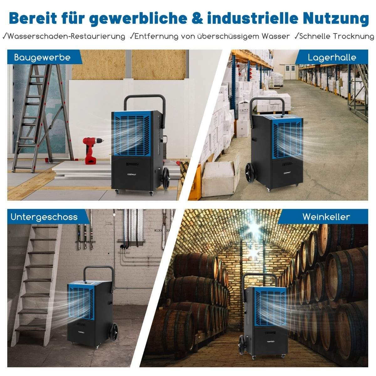Kommersiell avfukter med pumpe, 66 l/dag, 418 m² dekning