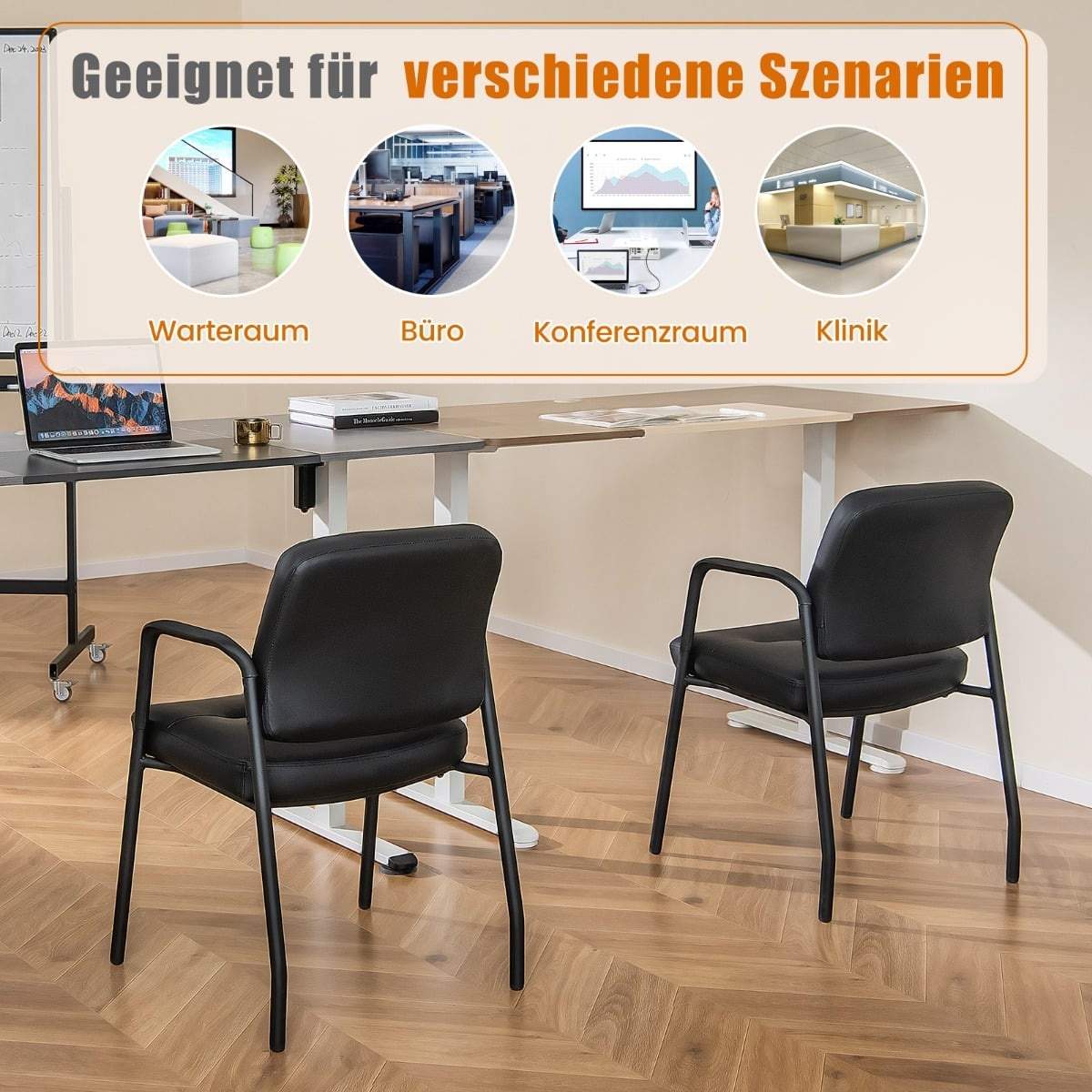 Konferansestoler, sett med 2 – polstret, ergonomisk, svart