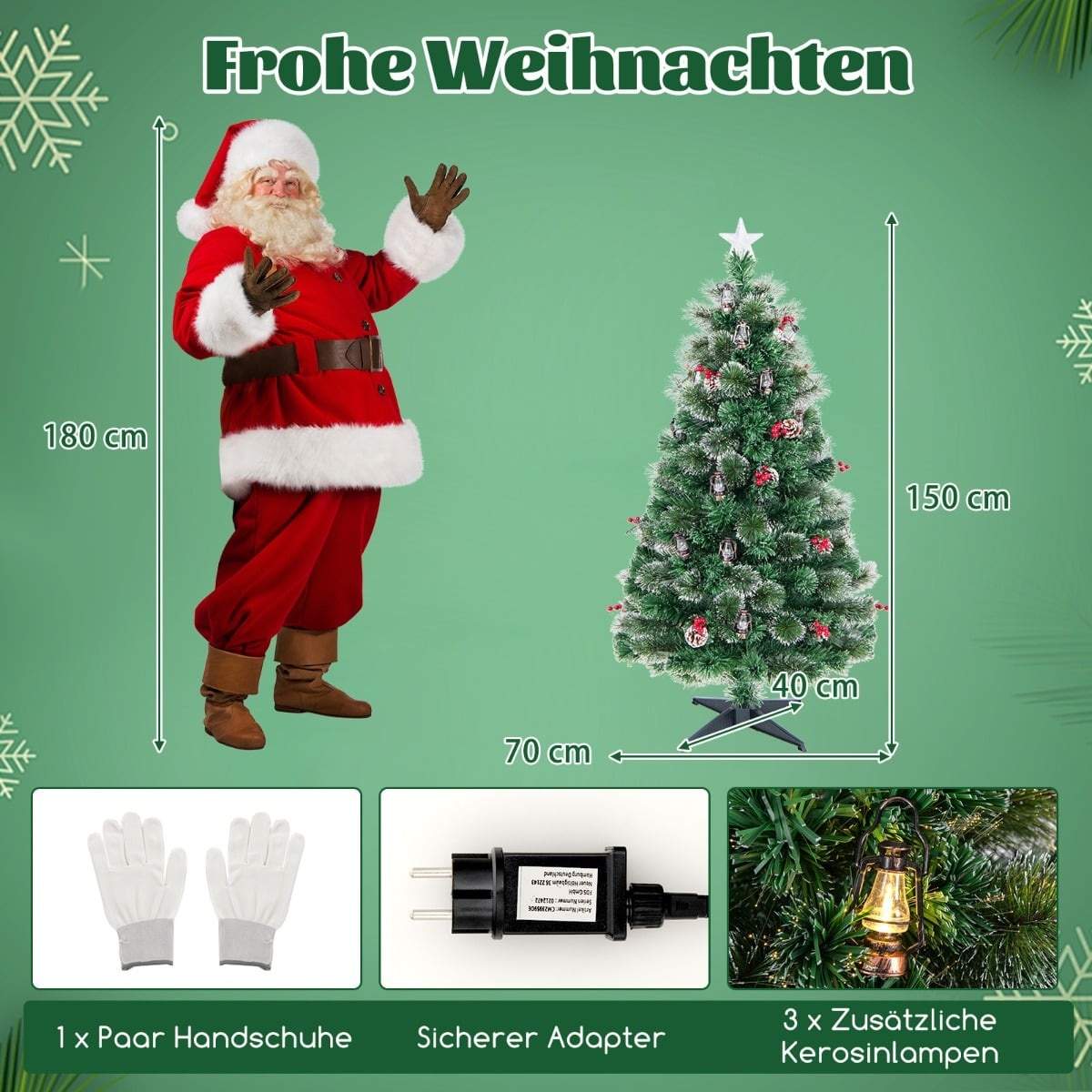 150 cm kunstig juletre med LED-lys og kongler
