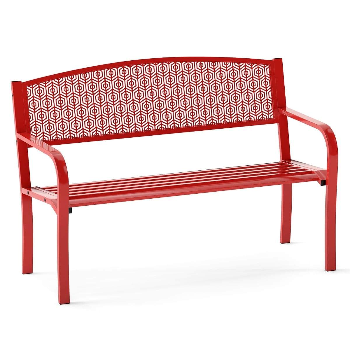 Metallhagebenk for 2–3 personer, ergonomisk design, rød