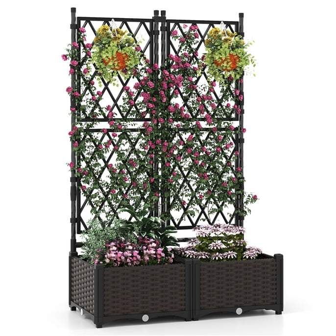 Metallplantekasse med espalier – selvvannende, 80x40x126 cm