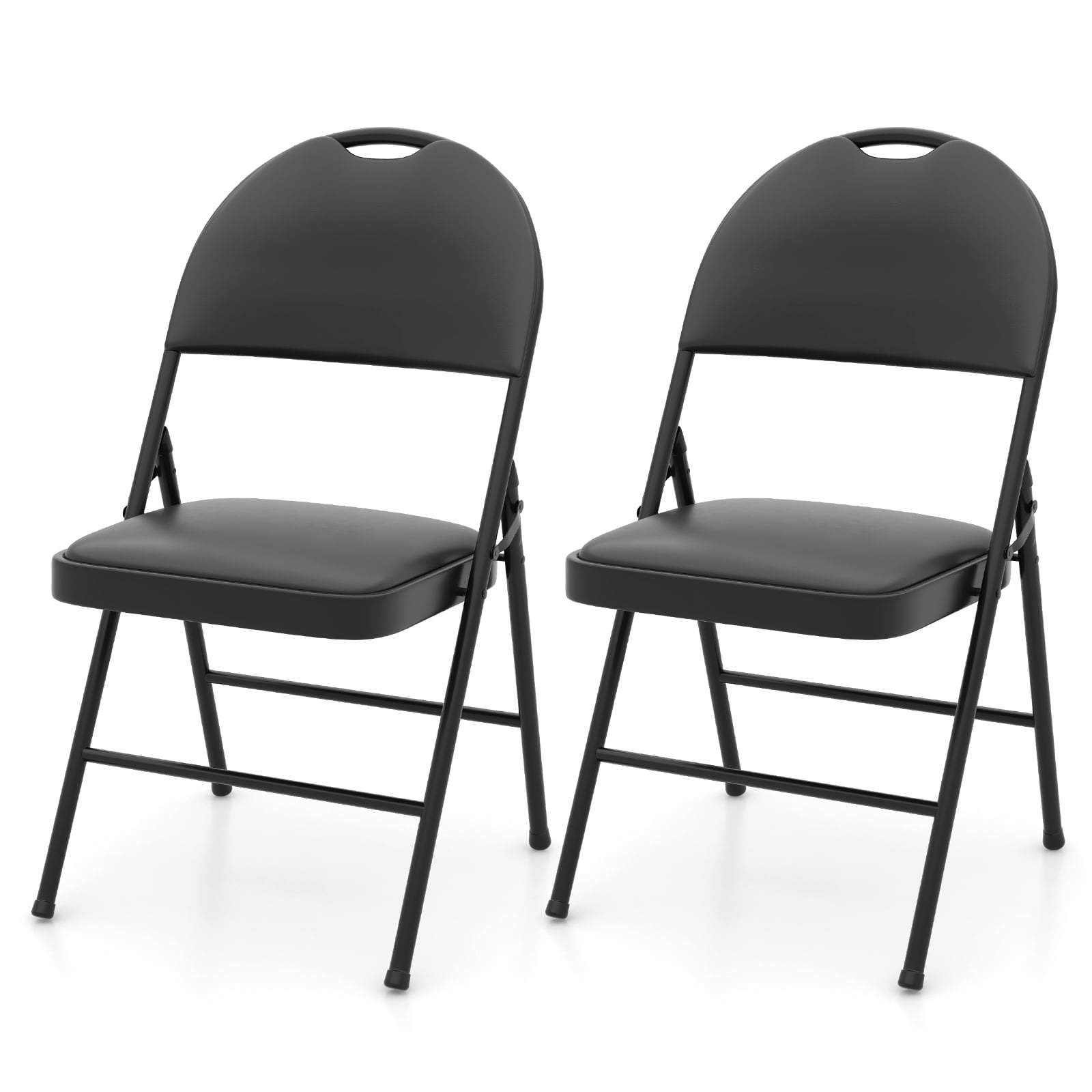 Sammenleggbare stoler, sett med 2 – polstret, metallramme, PVC-skinn