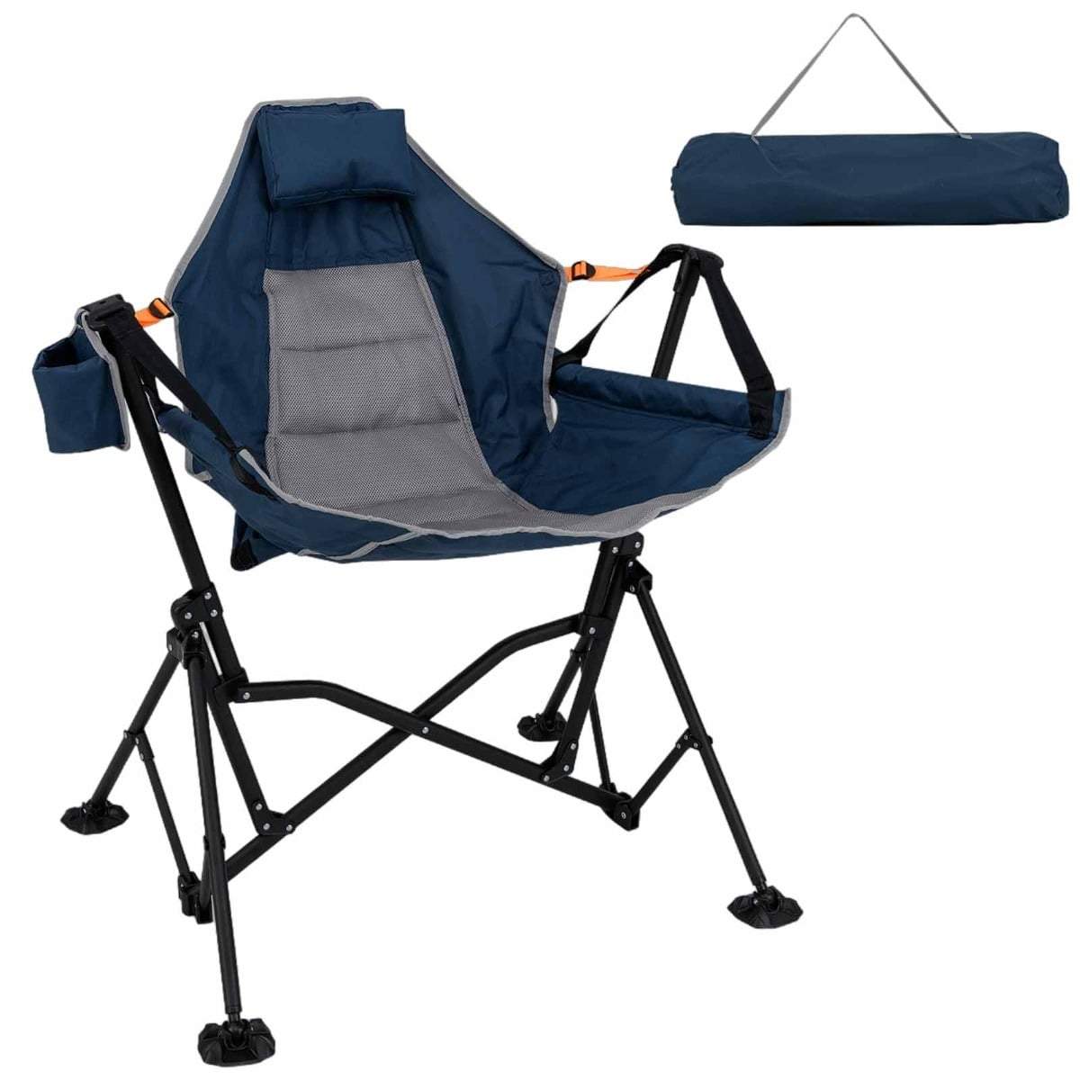 Sammenleggbar campingstol med justerbar rygg og koppholder