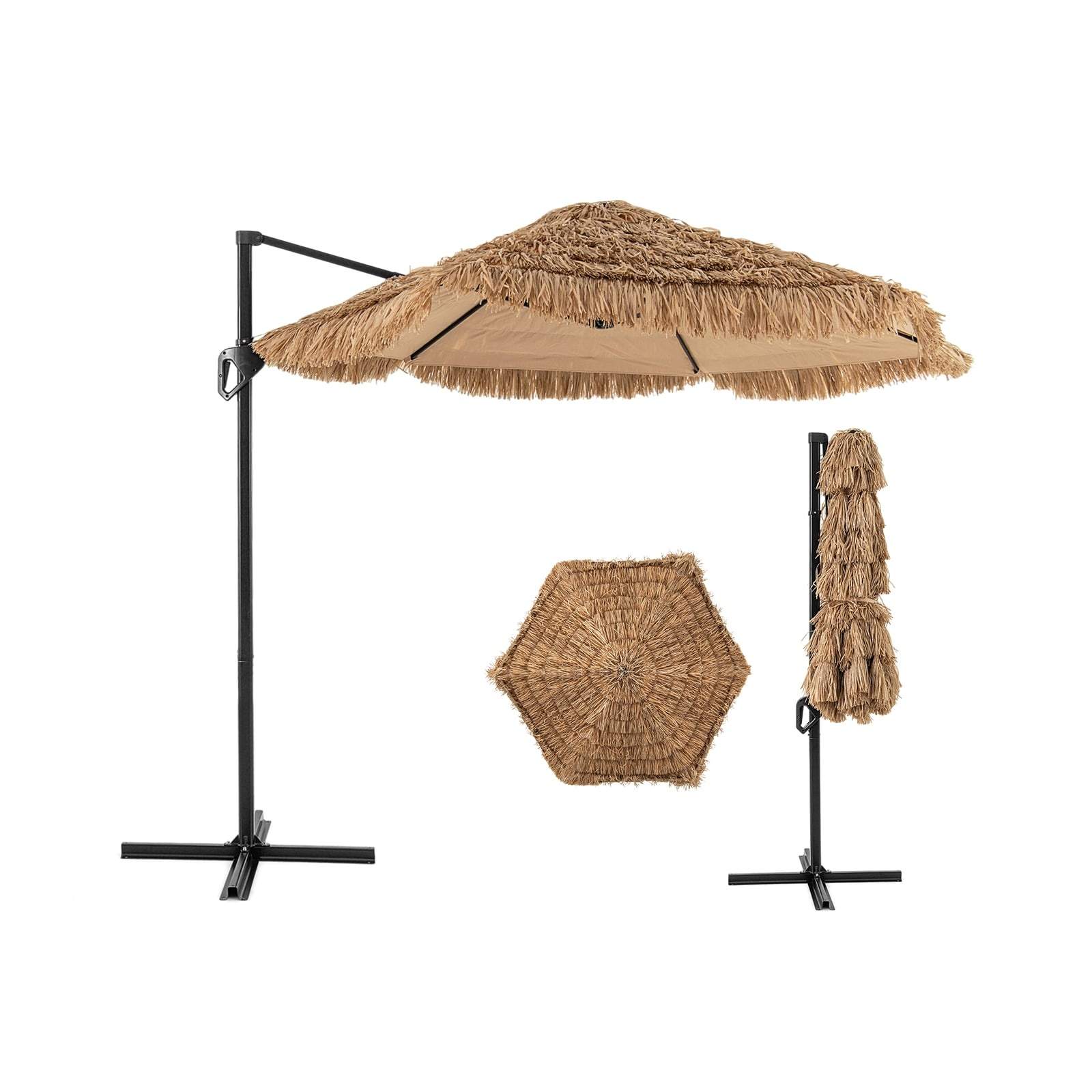 Fritstående Tiki-parasoll med stråtak – 283 cm, ventilert topp