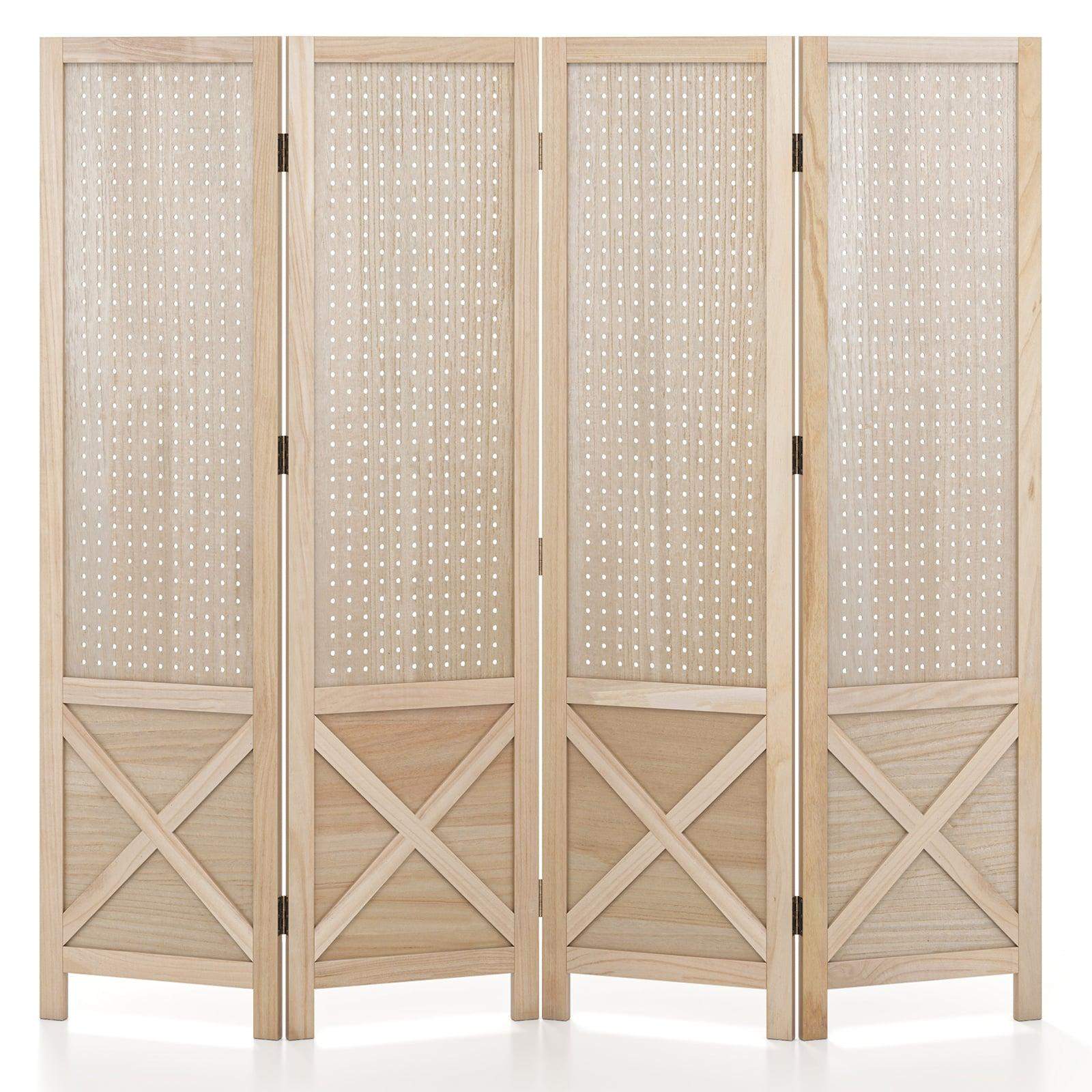 4-panels sammenleggbar romdeler – perleplate, massiv treramme