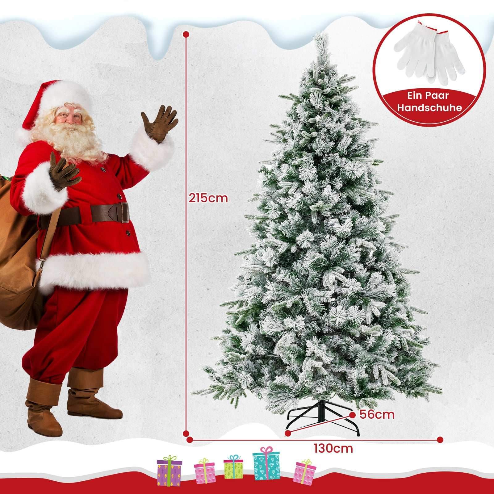 Kunstig juletre med snø, 215 cm, 300 LED-lys