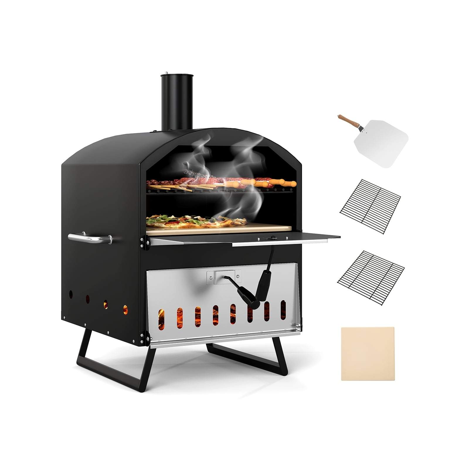 Utendørs vedfyrt pizzaovn – 40 cm, tolags, bærbar