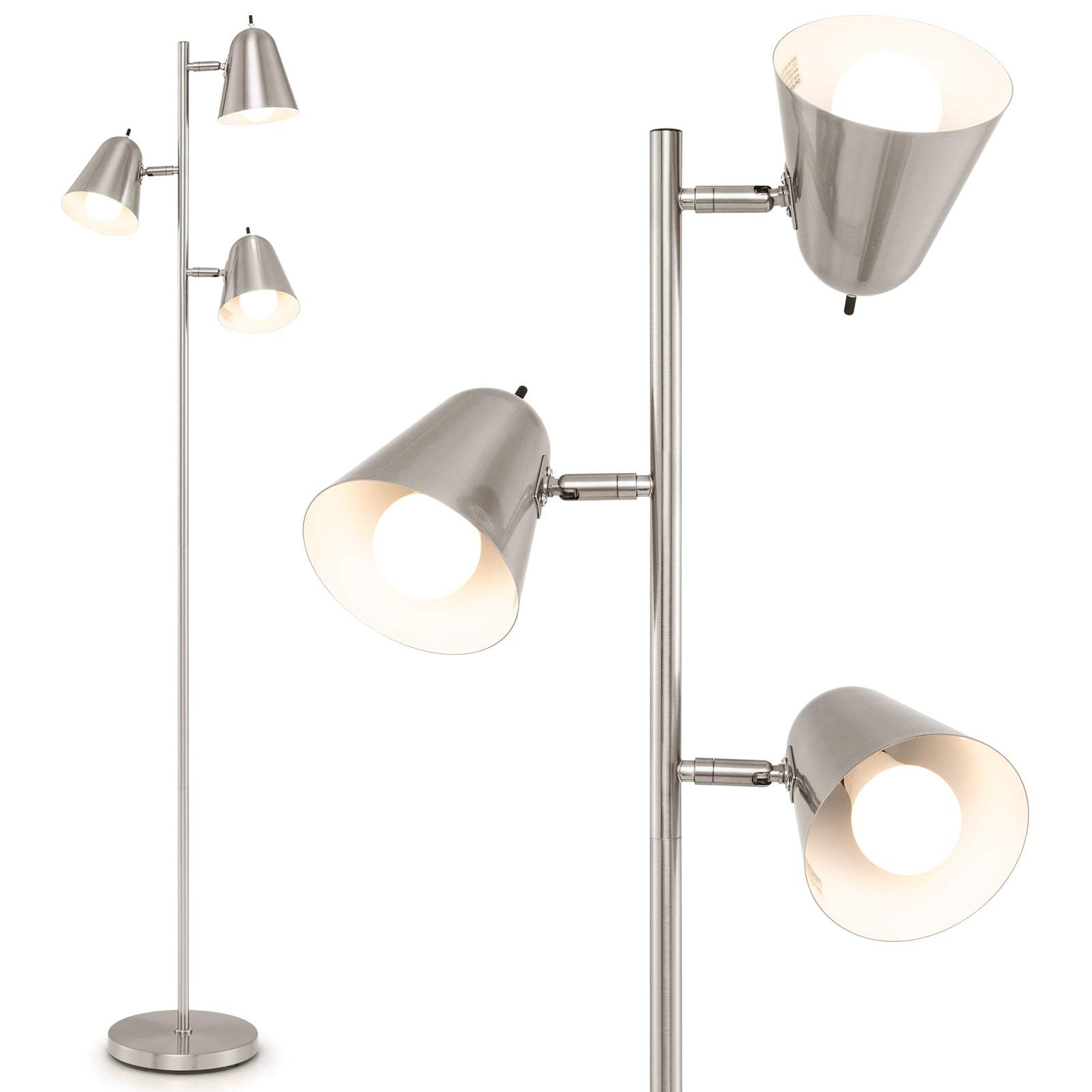 Sølvfarget gulvlampe – 163 cm, 3 justerbare LED-pærer