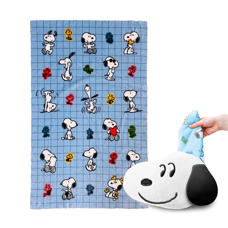Peanøtter Snoopy & Woodstock 2-i-1 pute og reiseteppe