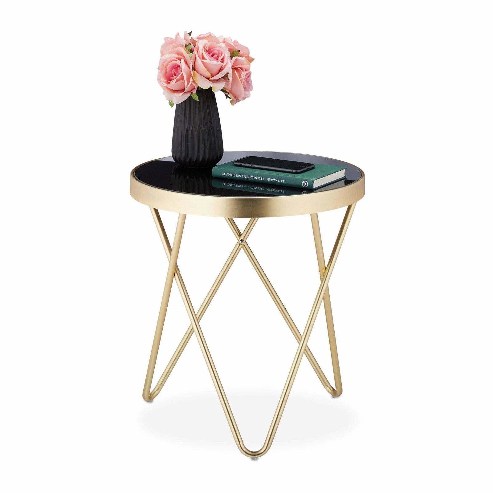 Rundt sidebord svart-gull