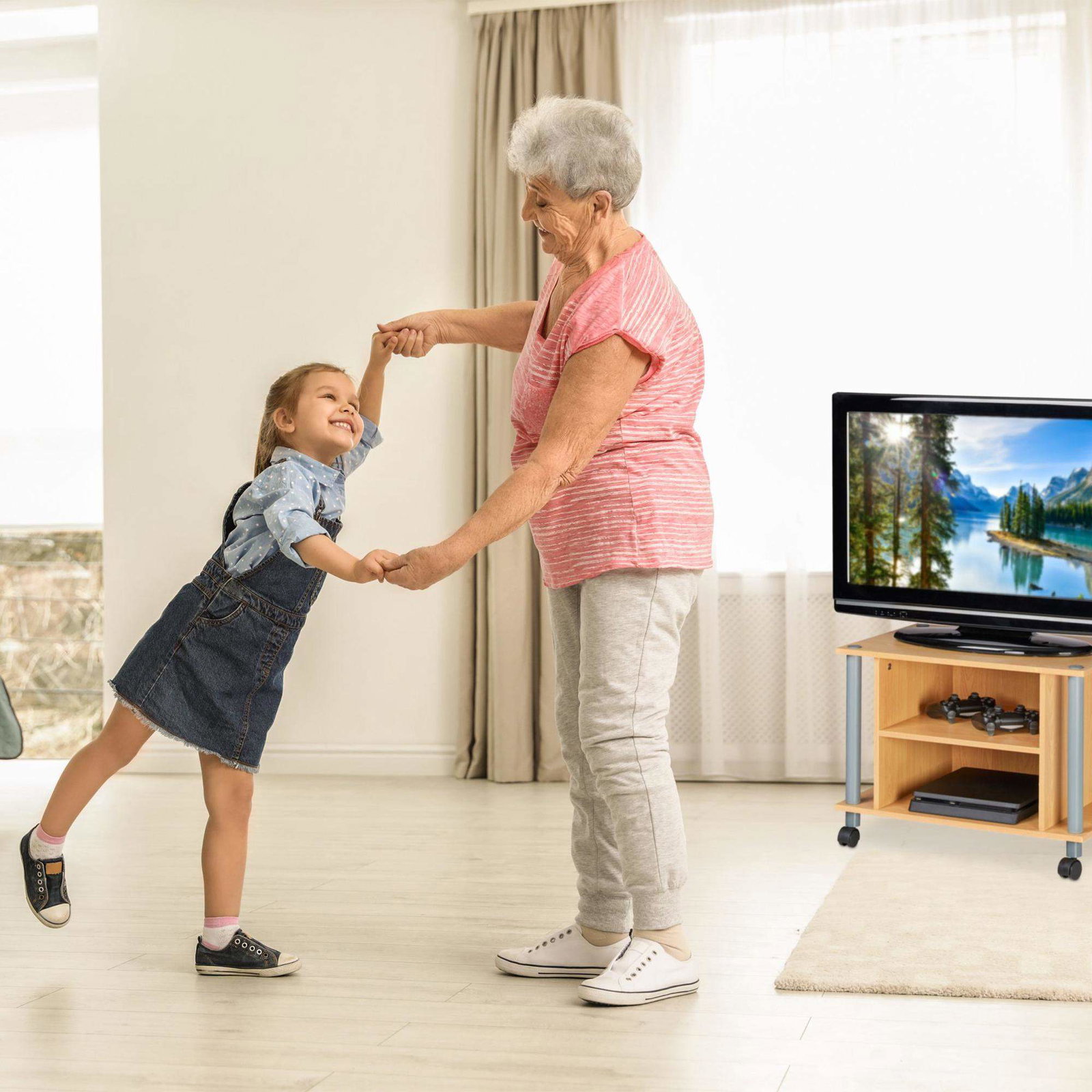 TV-bord med hjul og 2 rom