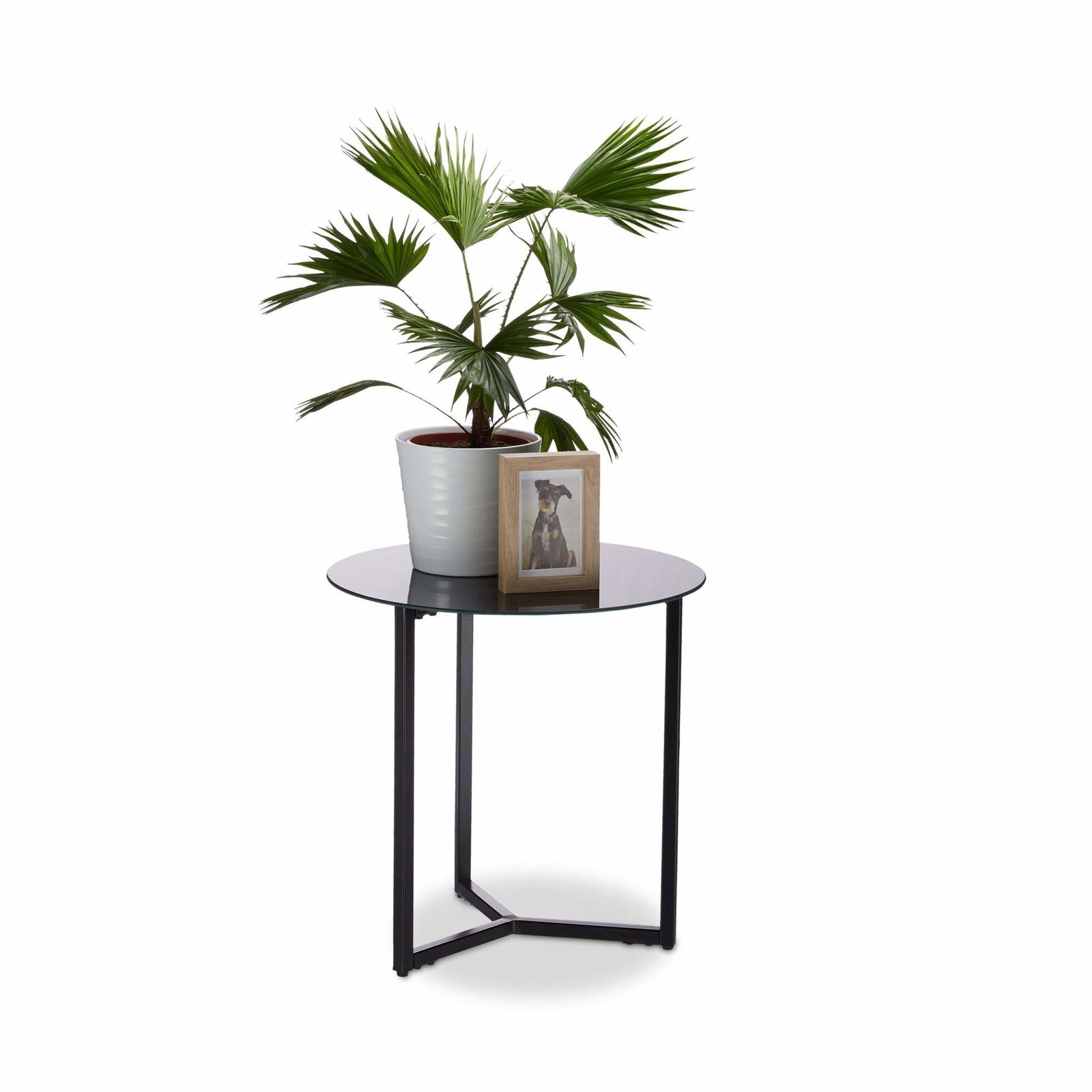 Sidebord rundt glass og metall
