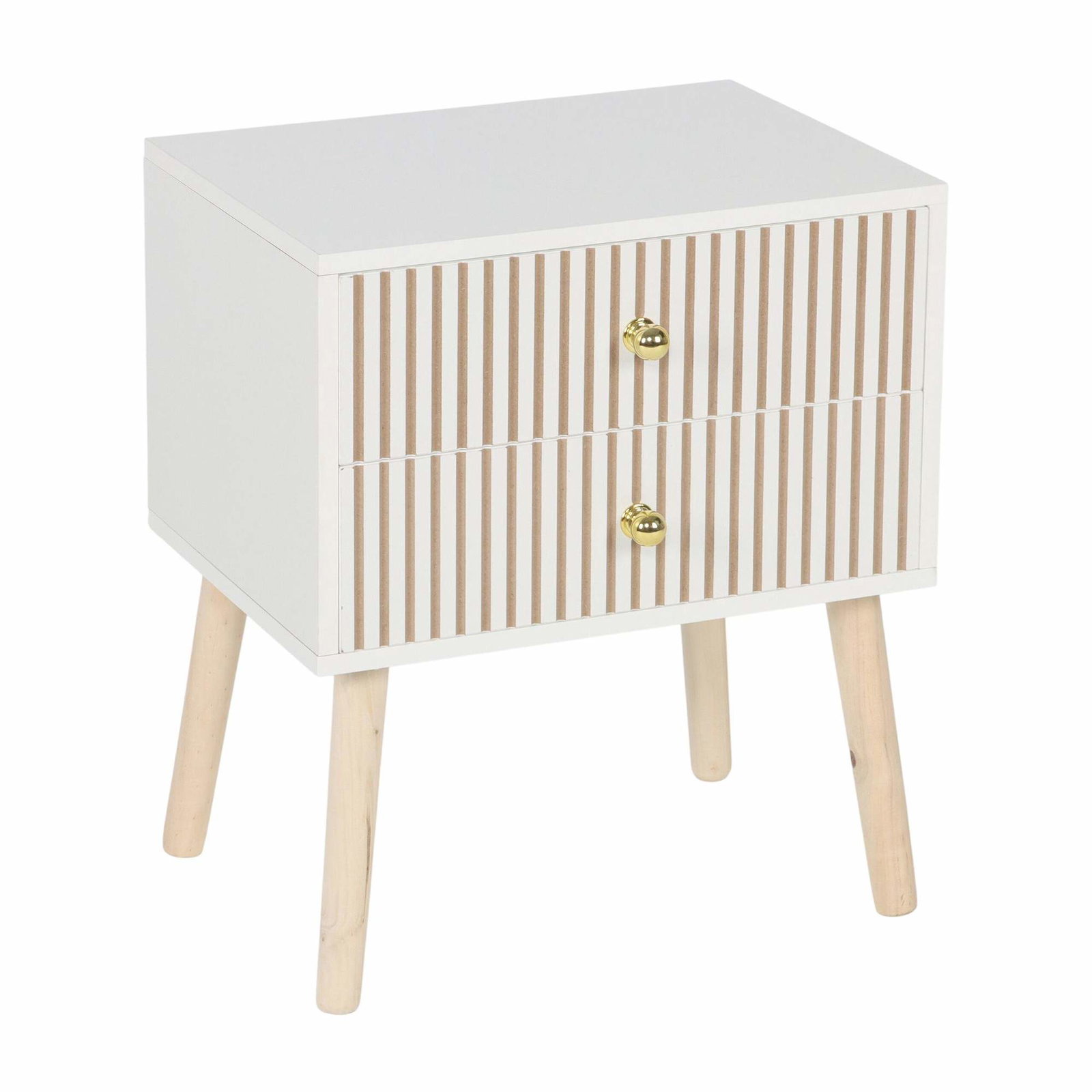 Ribbet nattbord, 2 skuffer – skandinavisk stil