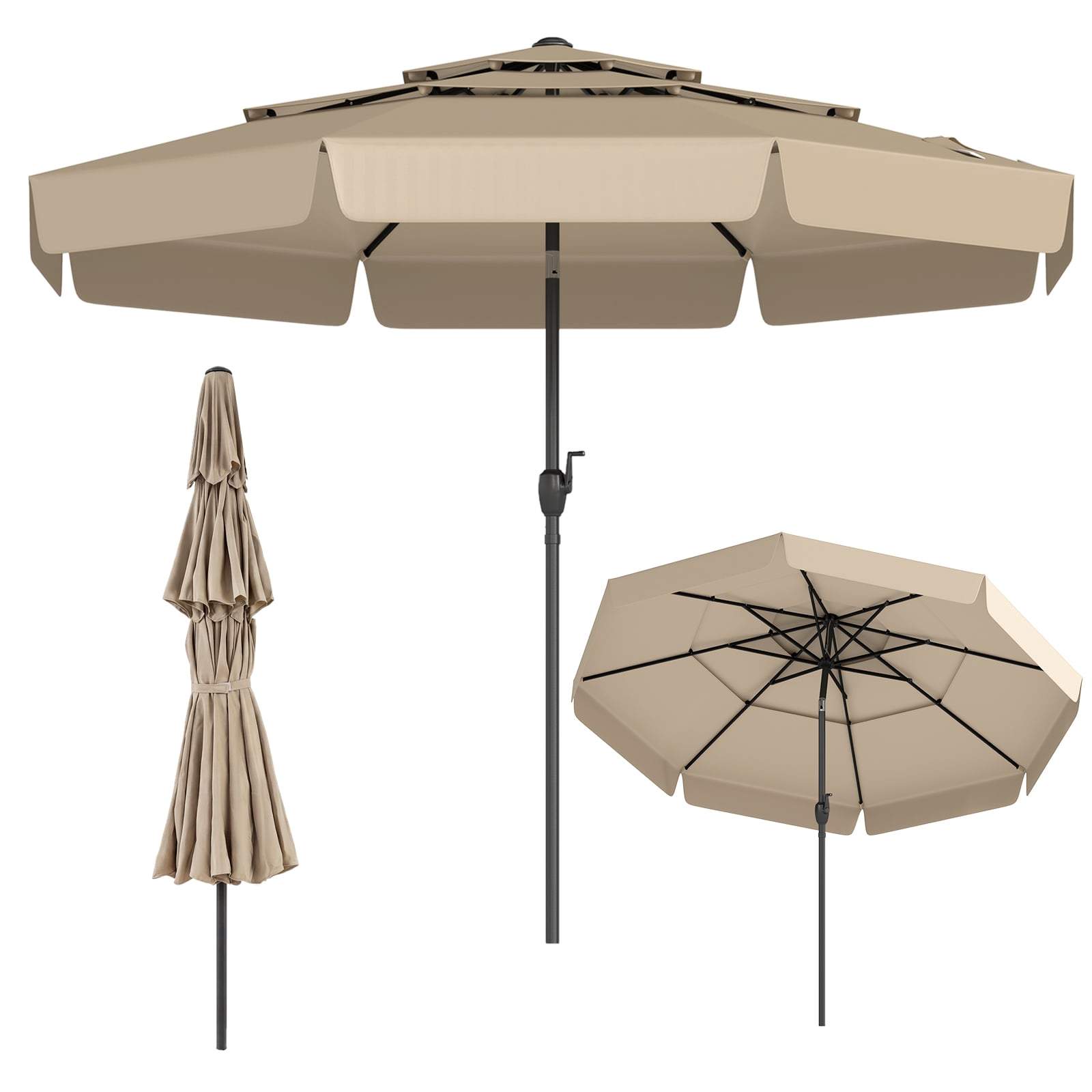 300 cm utendørs parasoll – vippbar, ventilert baldakin