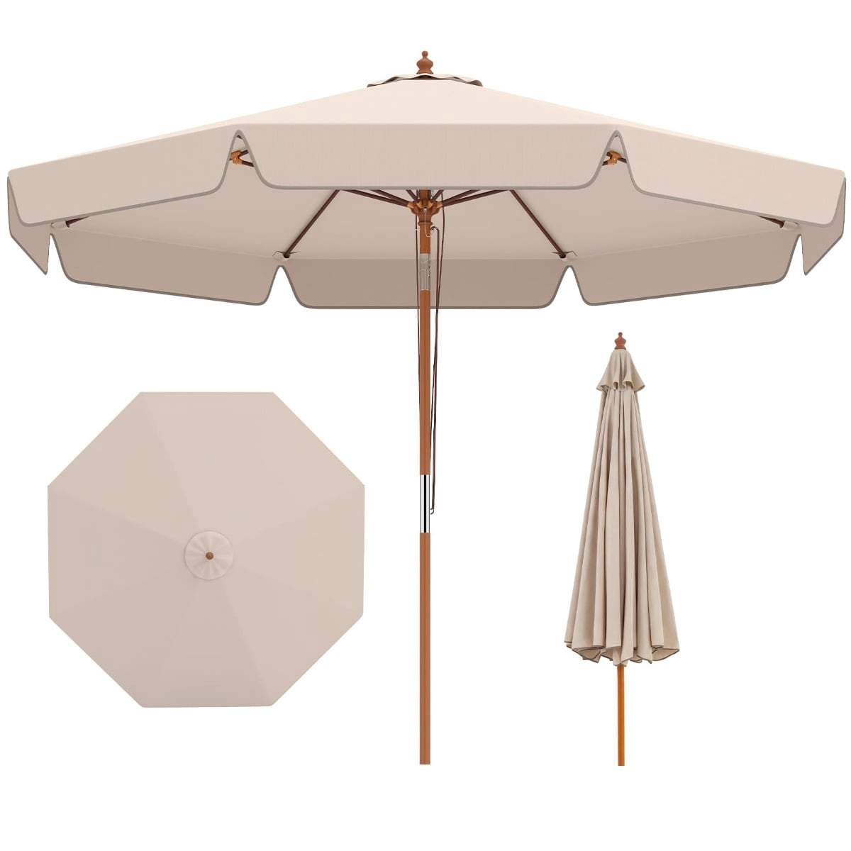300 cm beige terrasseparasoll – vippbar, ventilasjon, trestang