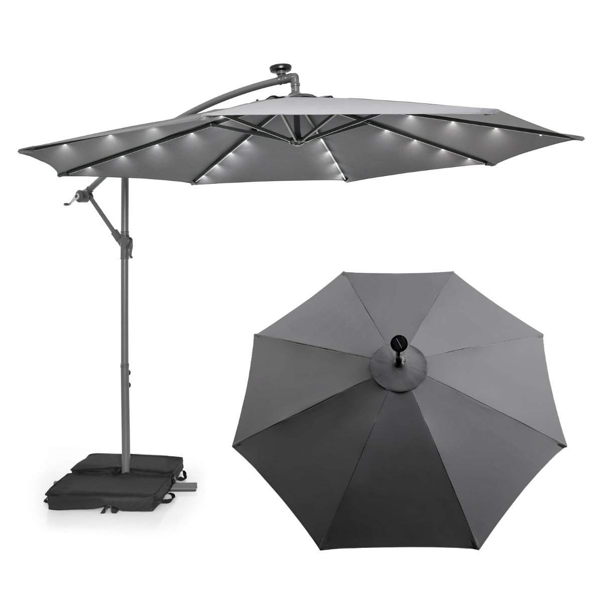 300 cm terrasseparasoll med solcelledrevne LED-lys og UV-beskyttelse