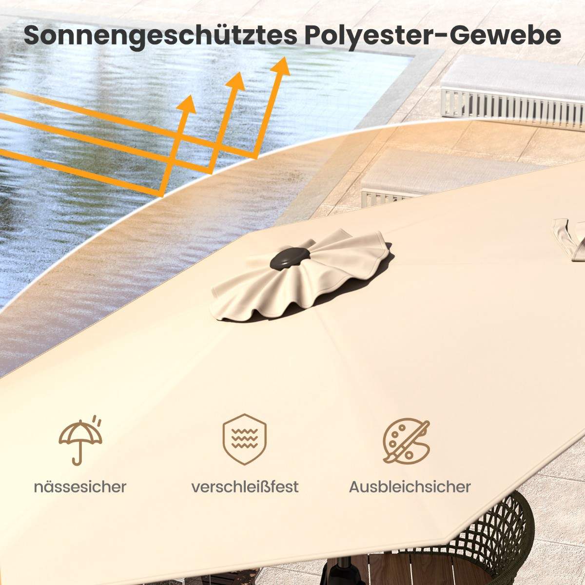 230 cm terrasseparasoll – vippbar og sveivbar, beige