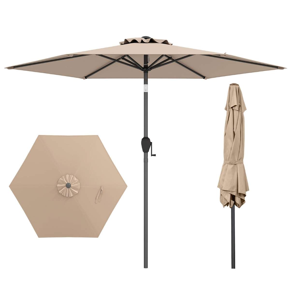 Terrasseparasoll med sveiv – 230 cm, vippbar og ventilerende