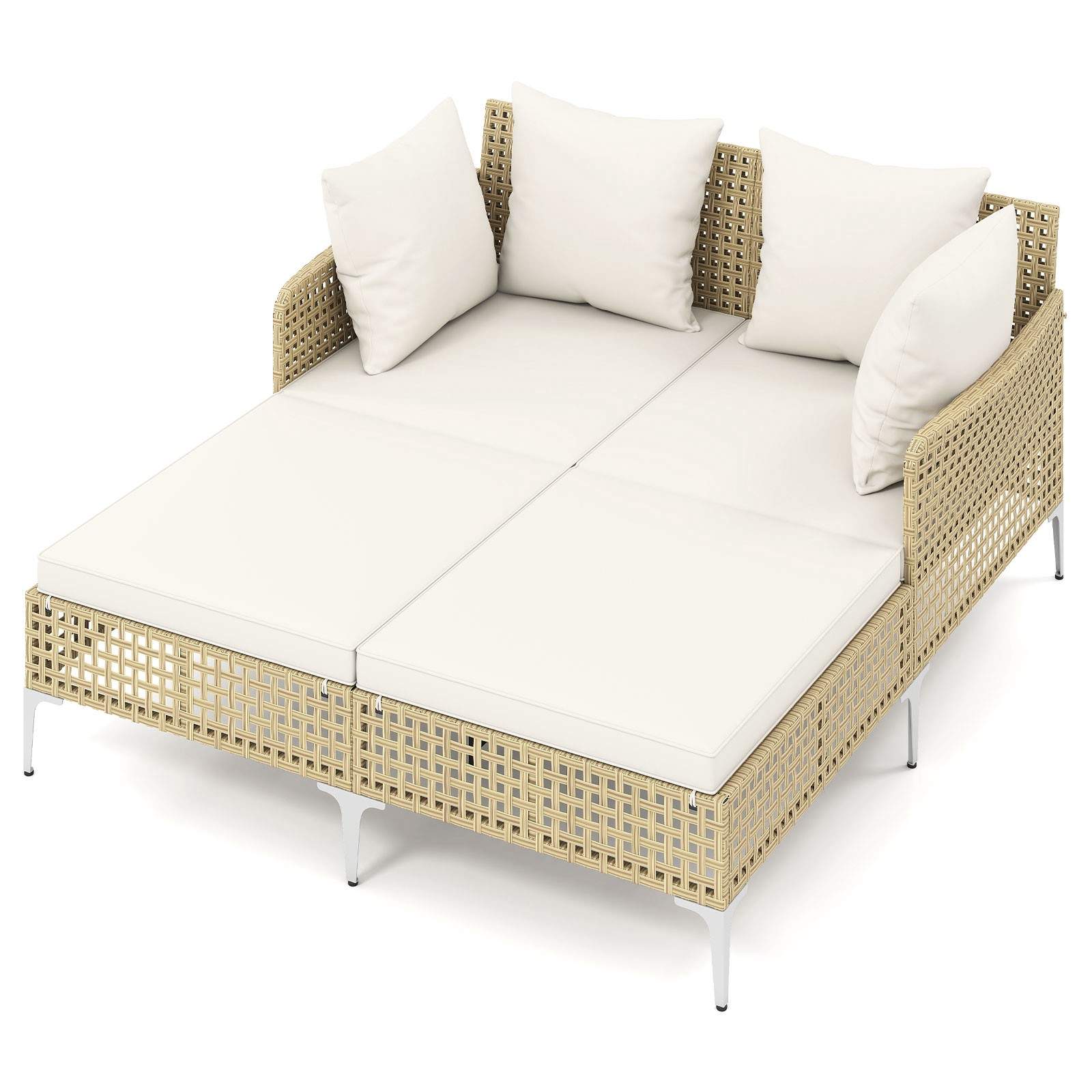 Dobbel solseng i rotting med puter – beige, for 2 personer