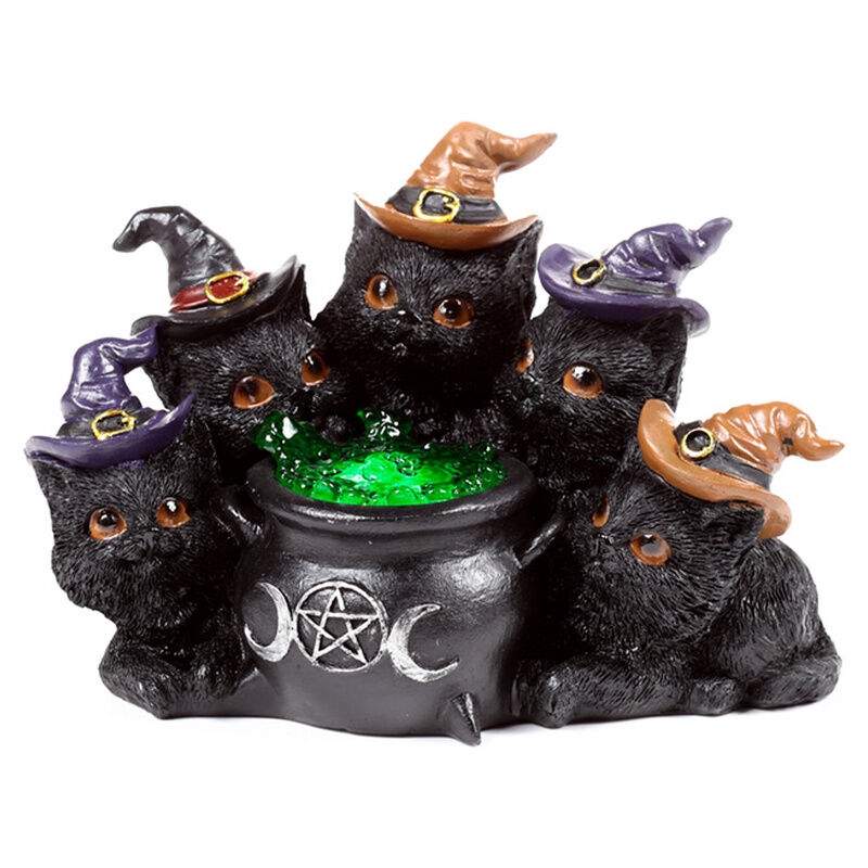 Svart katt LED-figur – 12 cm harpiks, batteridrevet