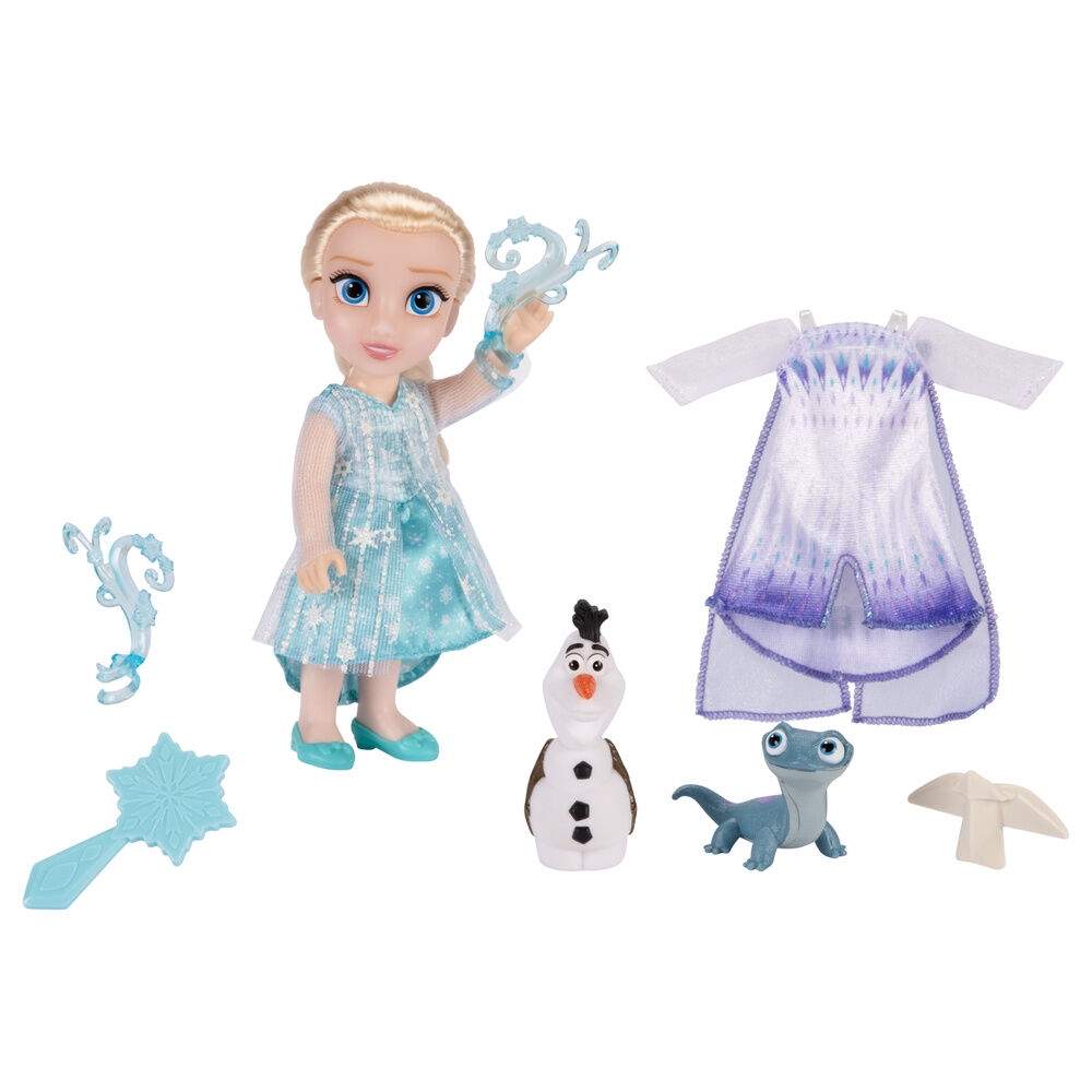 Frost Elsa-dukkesett – 15 cm, 2 antrekk, Olaf og tilbehør