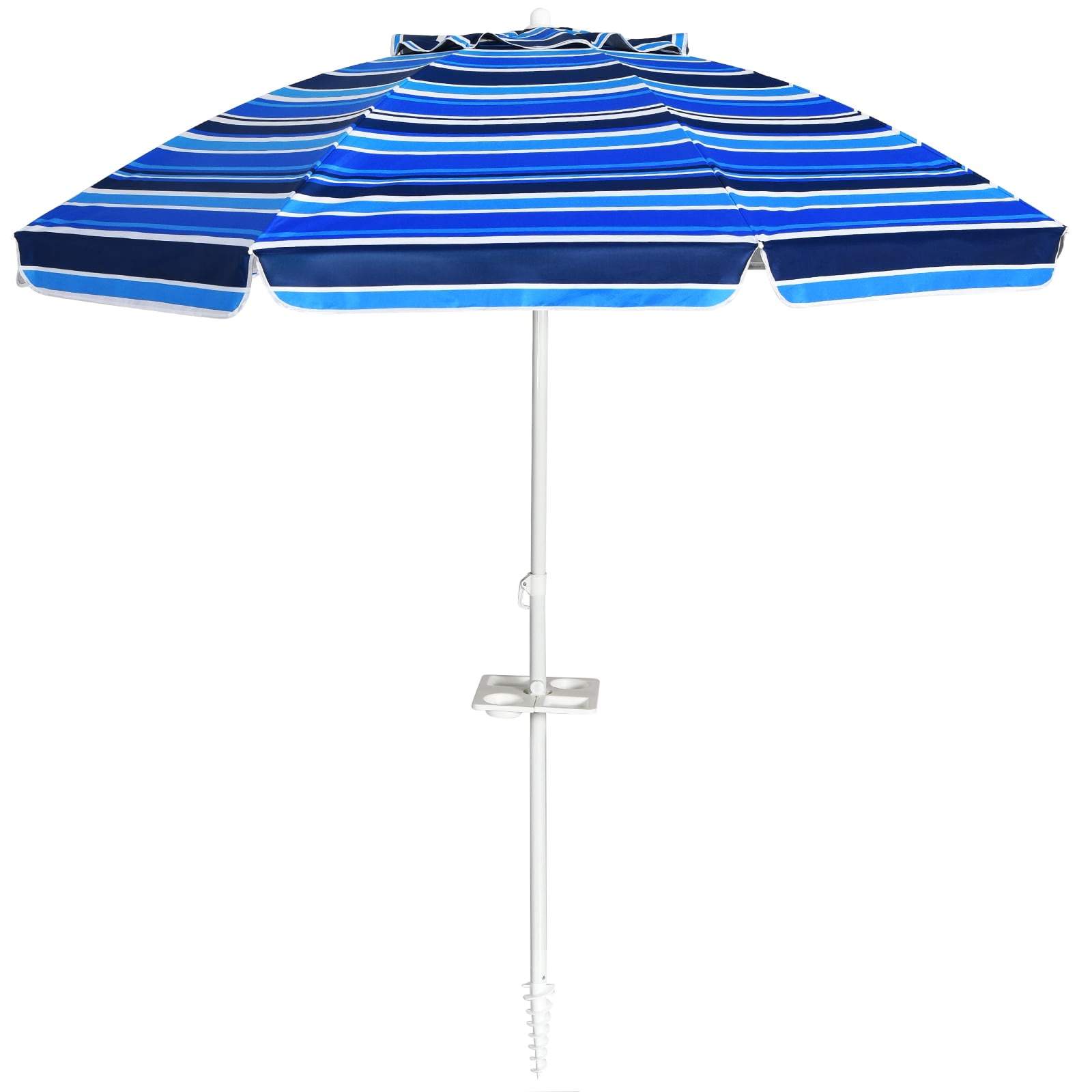 Strandparasoll UPF50+ med vippefunksjon og koppholder, 2,2 m