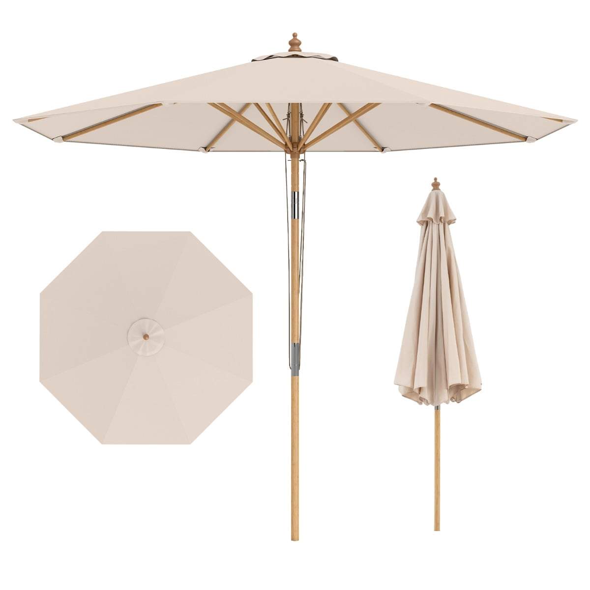 Beige parasoll, 270 cm, justerbar bambusramme