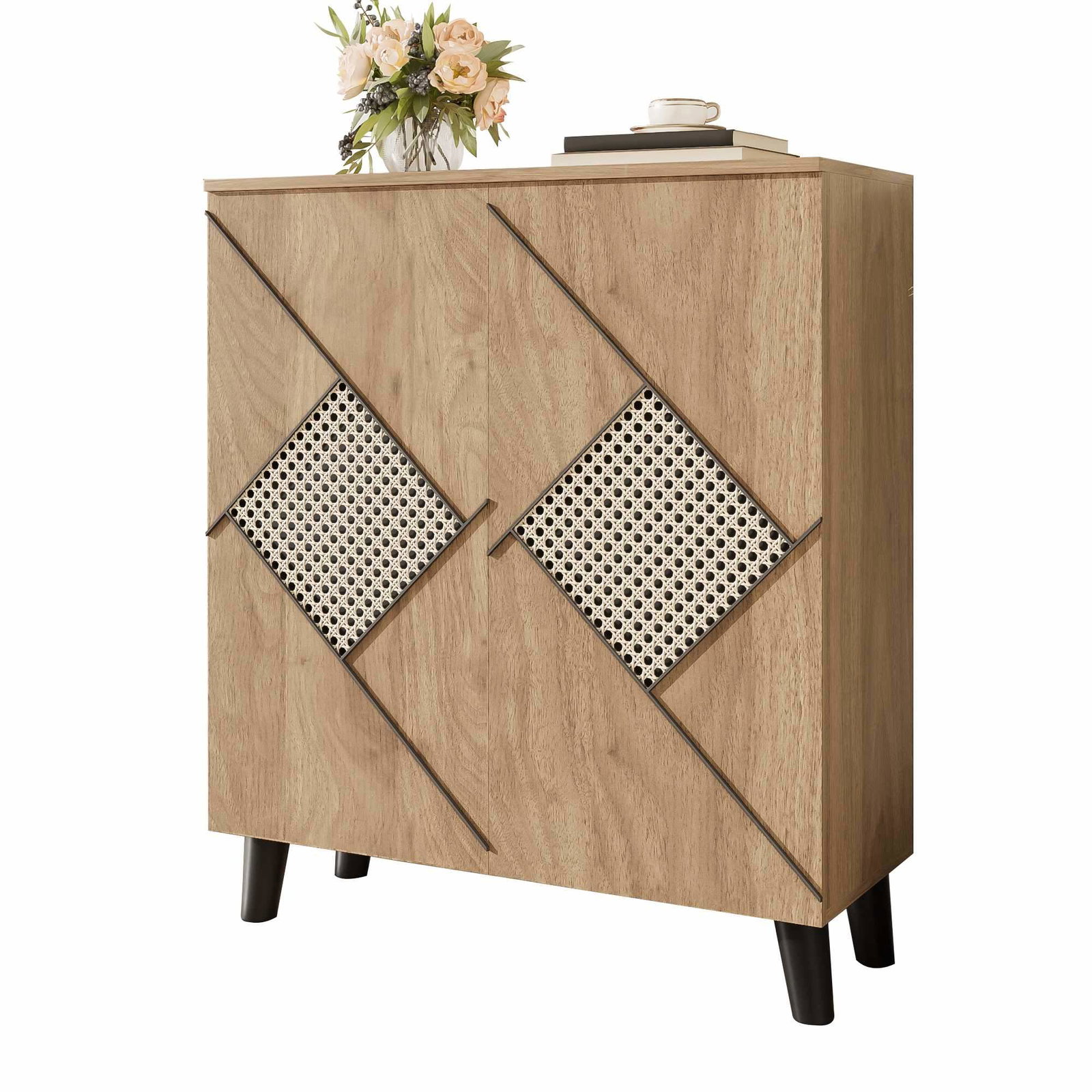 Skoskap med rottingmønster – 80×32×91 cm, oppbevaringsplass