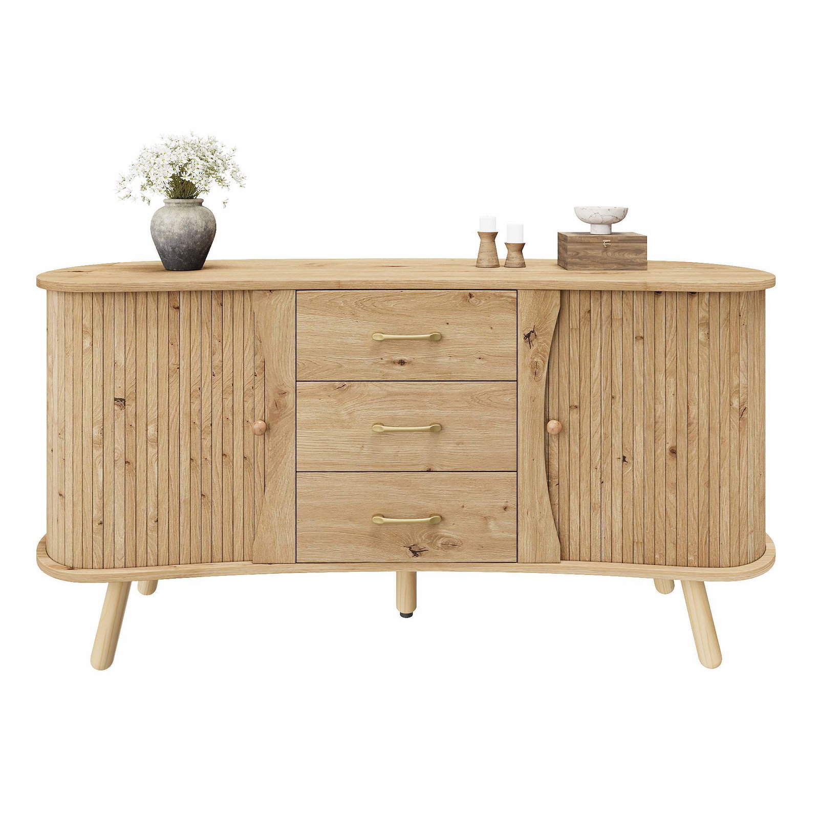 Erteformet skjenk – justerbare hyller, MDF, moderne stil