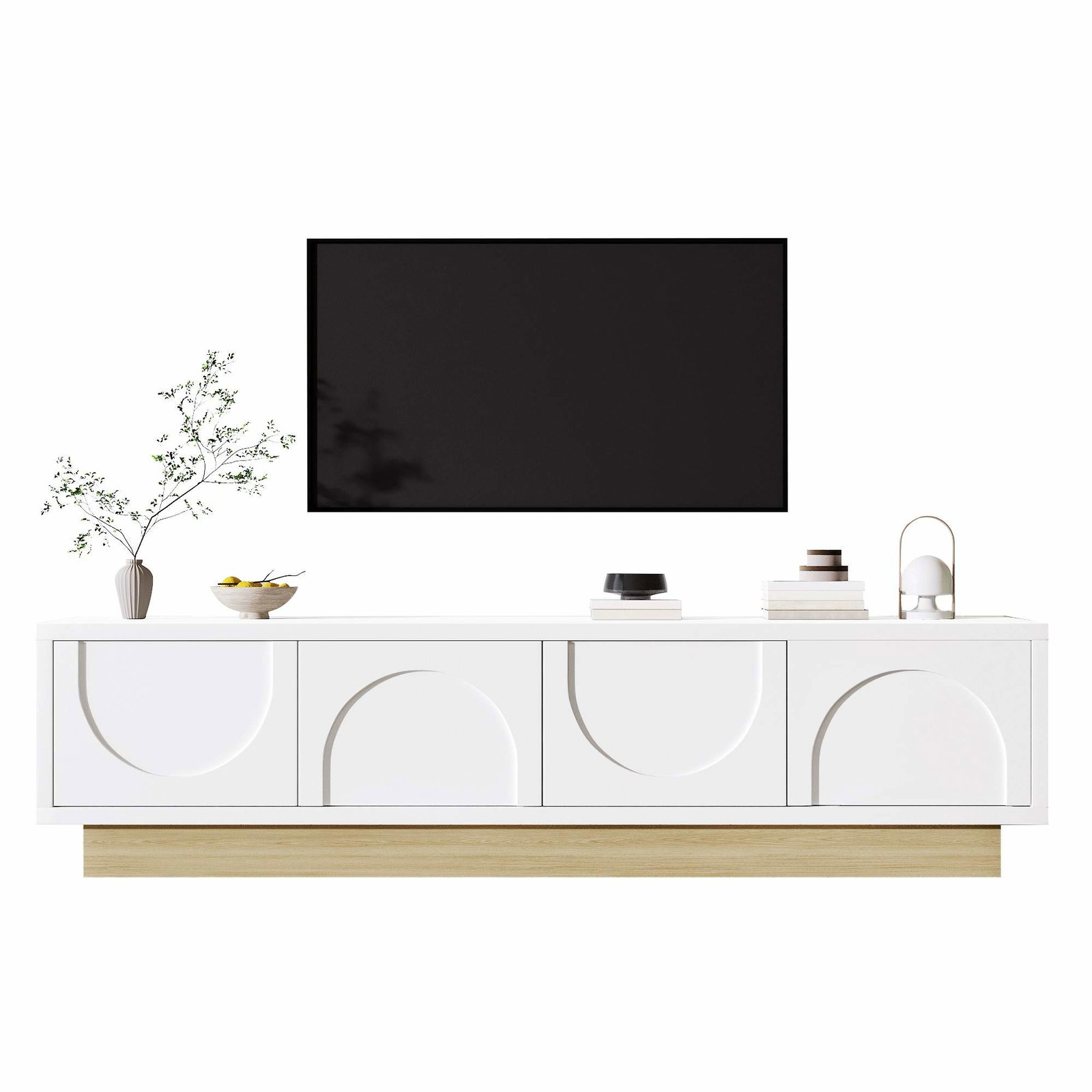 Hvitt TV-stativ med trestruktur – 175 cm – Kabelhåndtering