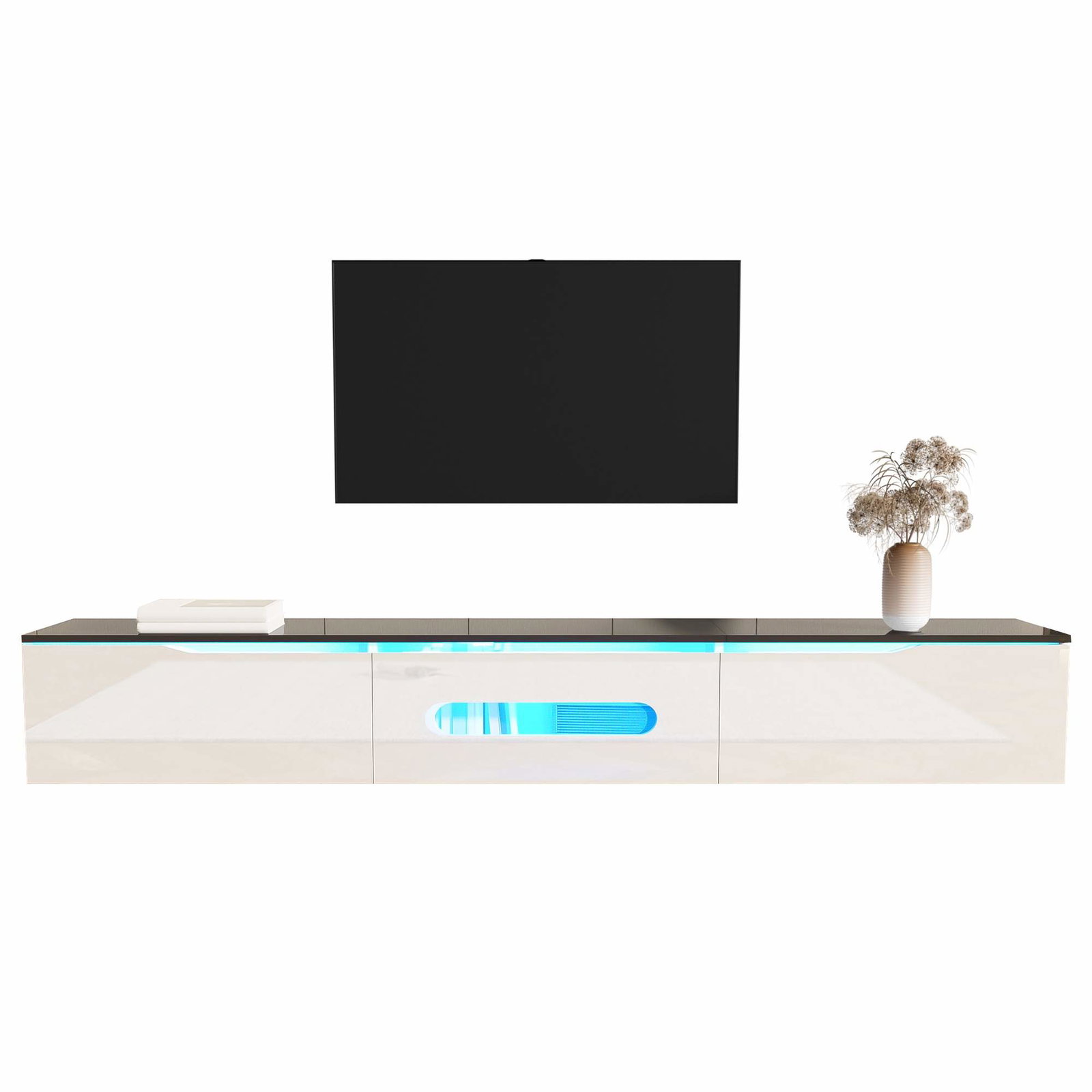 Svart-hvitt TV-stativ, 180 cm, blankt, LED-lys