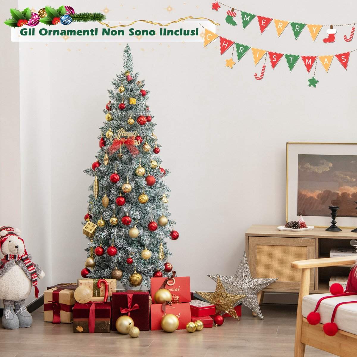 Kunstig juletre 150 cm – 190 flerfargede LED-lys