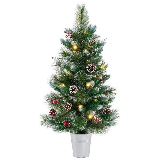 1,2 meter bordjuletre, batteridrevet LED-lys, metallbøttefot