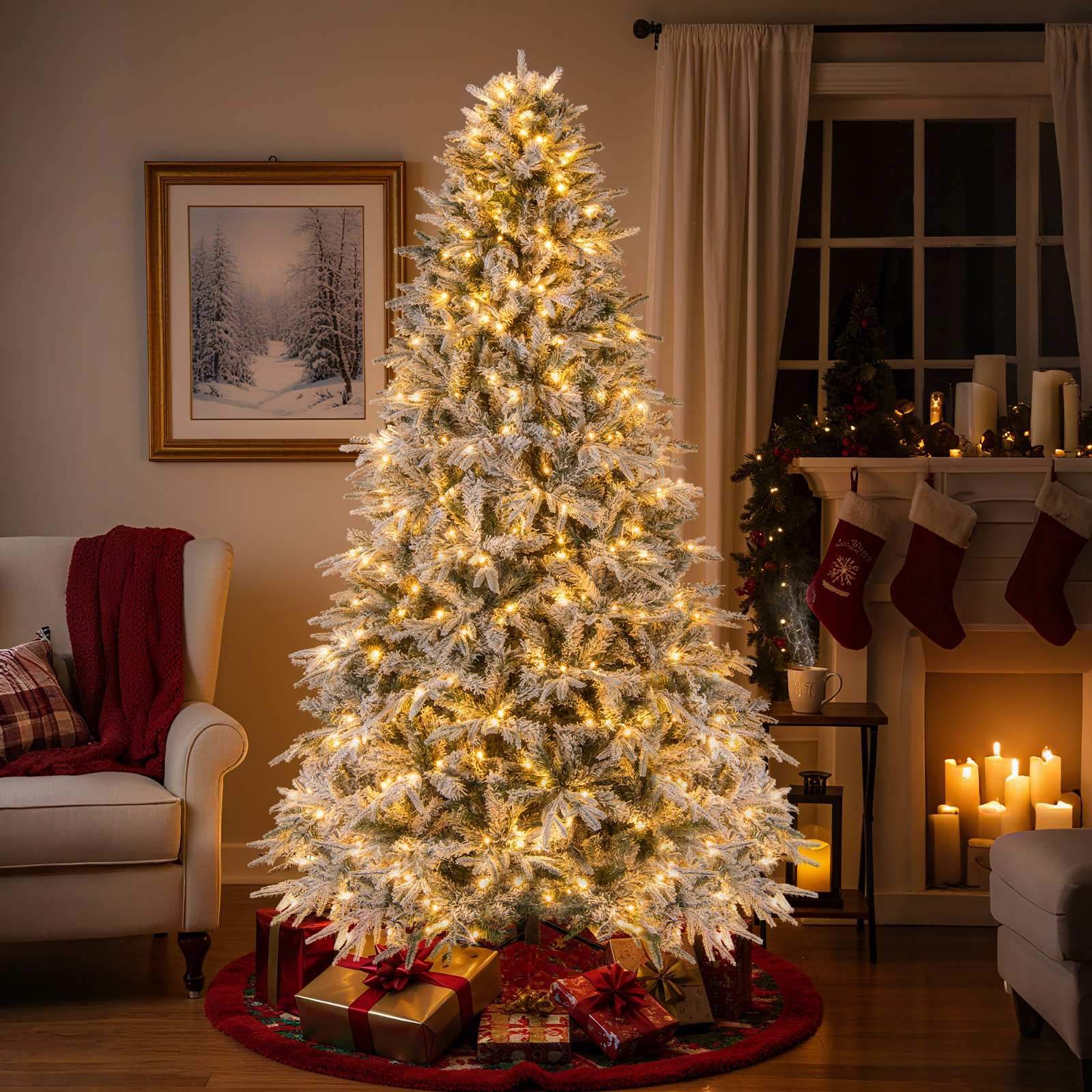 Kunstig juletre 240 cm, snødekt, 460 LED-lys
