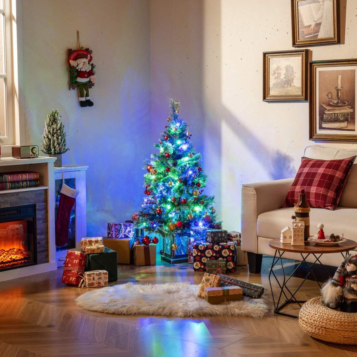 Kunstig juletre med forhåndsbelysning, 120 cm, 100 LED-lys, timer