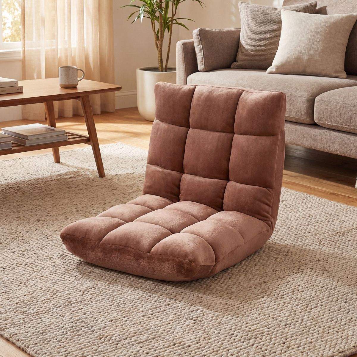 Justerbar gulvstol, 14 posisjoner, flanell, beige