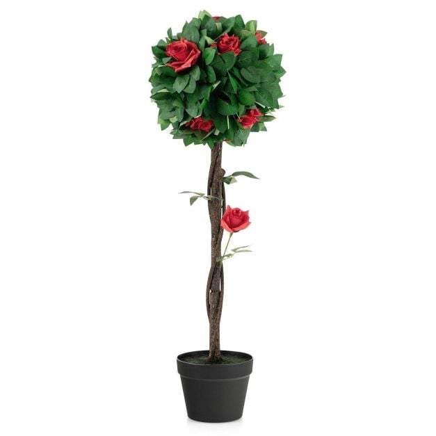 Kunstig kameliatre, 92 cm – 12 røde blomster, potte