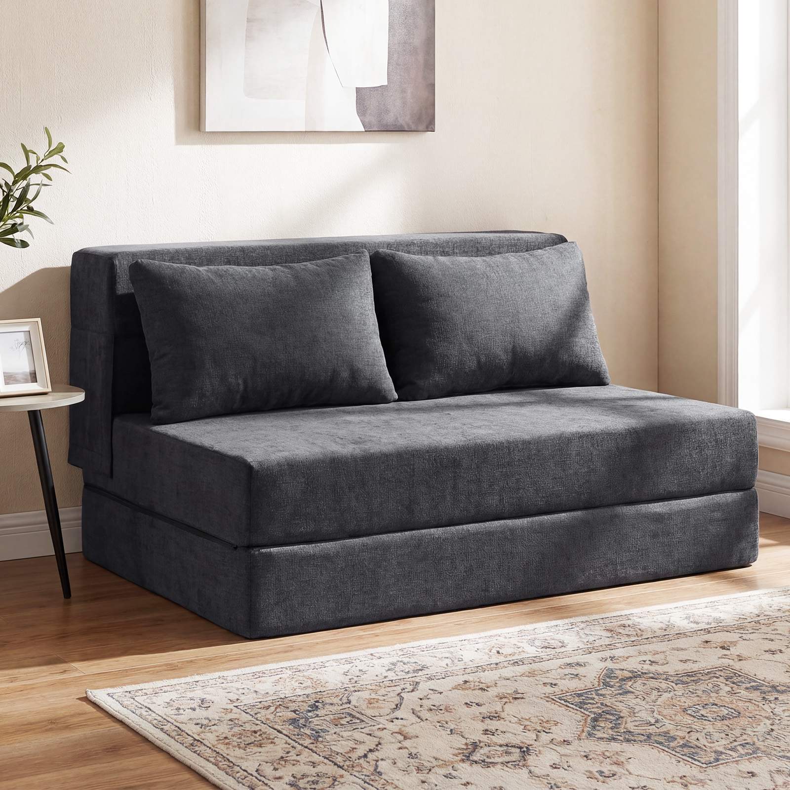 Sovesofa, 3-i-1 Chenille, Grå, 2 puter