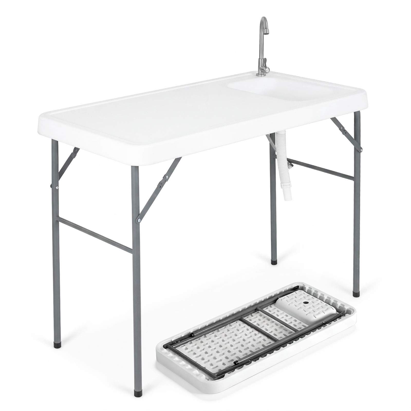 Fiskerensebord, sammenleggbart 114 cm med kran og avløpsslange