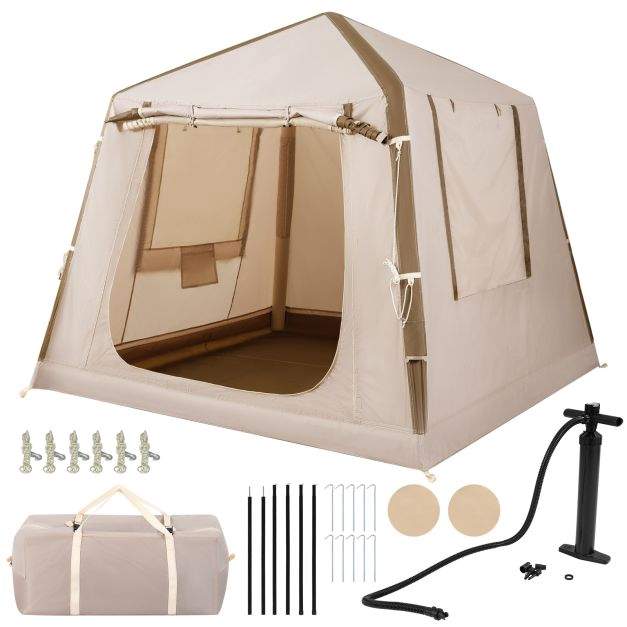 Oppblåsbart campingtelt, 2-4 personer, pumpe og bag