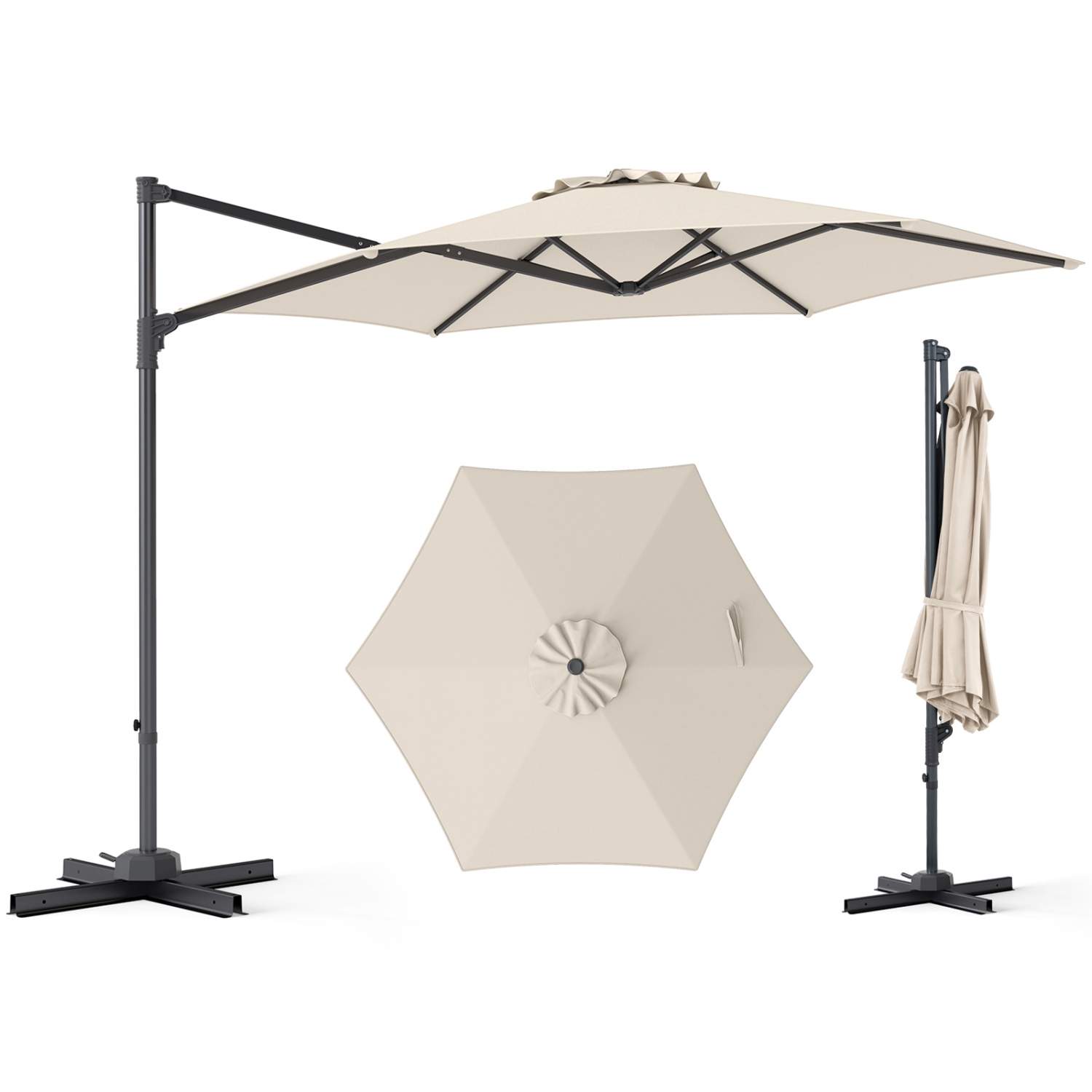 3 meter fribærende terrasseparasoll – 360 graders ventilasjon, beige