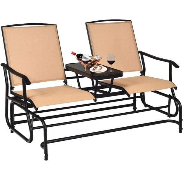 Utendørs glidestol for 2 personer med netting- og glassbord