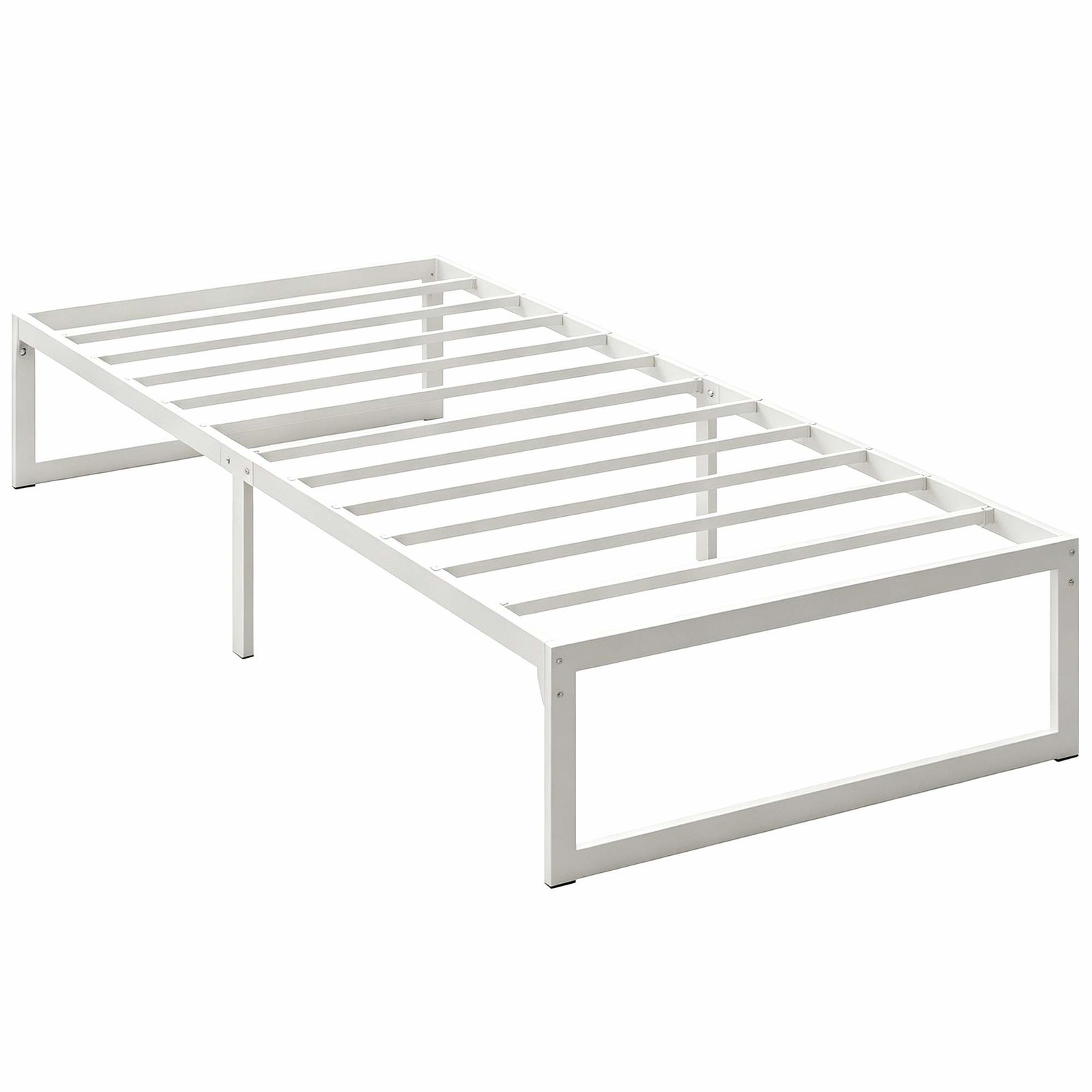 Enkel sengeramme i metall, 90x200 cm, oppbevaring under sengen, hvit