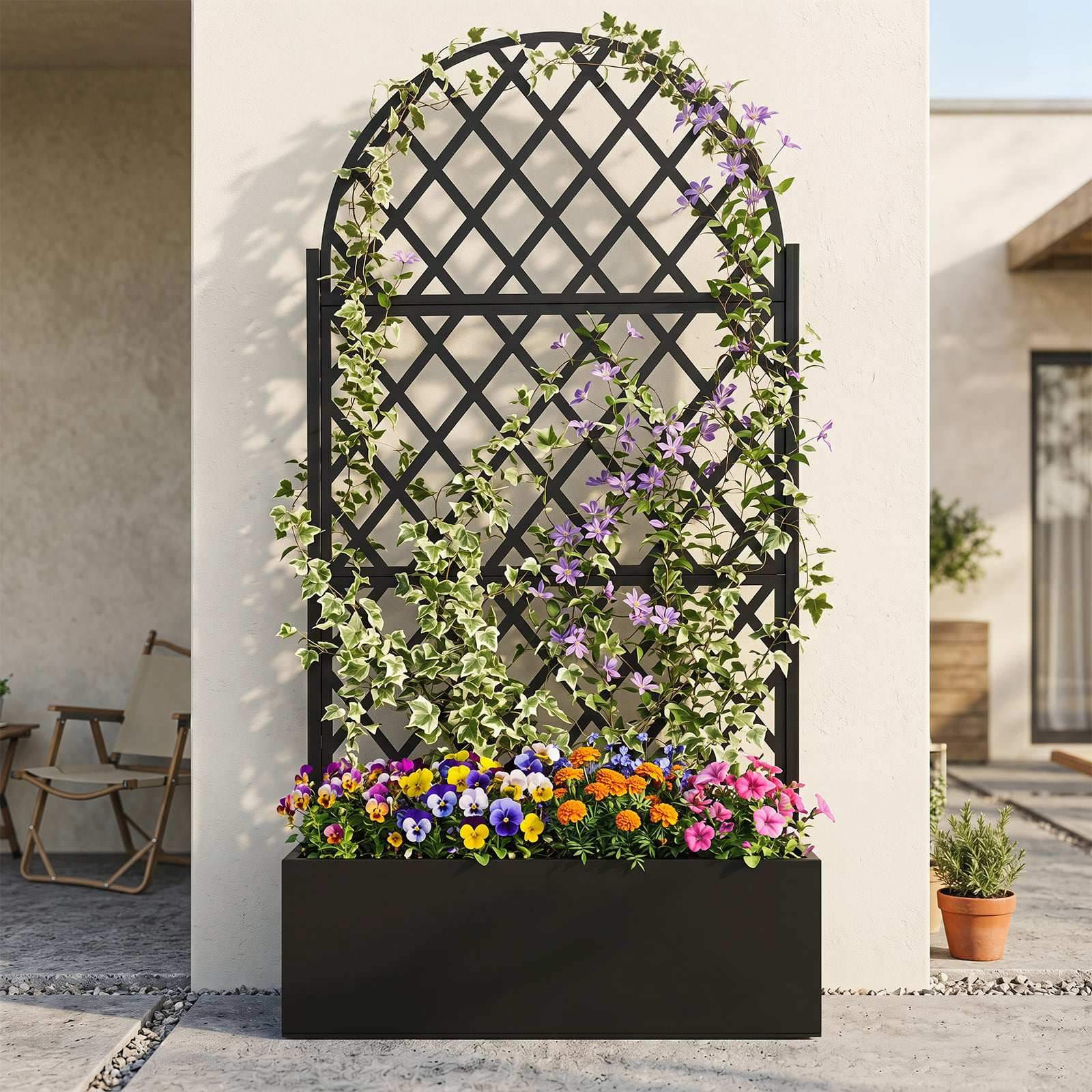 Svart metallplantekasse med espalier – 90x40x180 cm