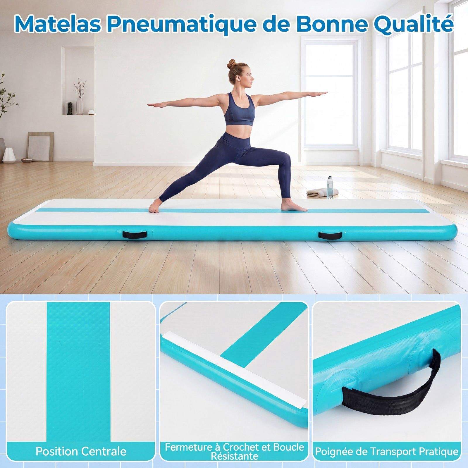 Oppblåsbar PVC-gymnastikkmatte – grønn, 297x98x11 cm