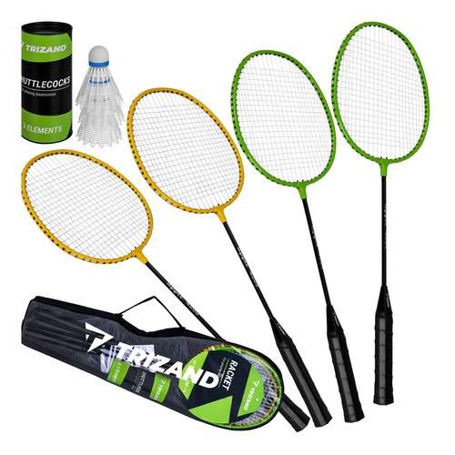 Badmintonsett med 4 racketer, 3 badmintonballer og etui