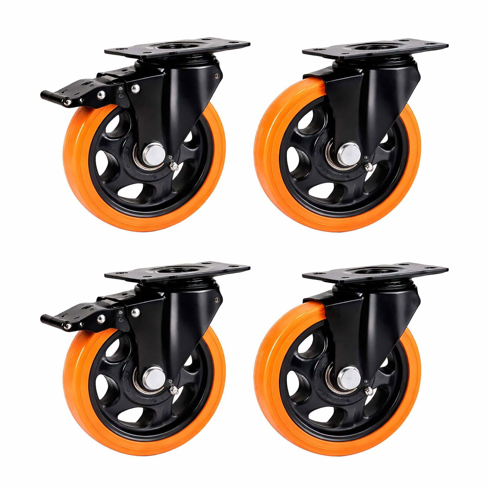 125 mm svingbare hjul, sett med 4 – stål, PVC-hjul