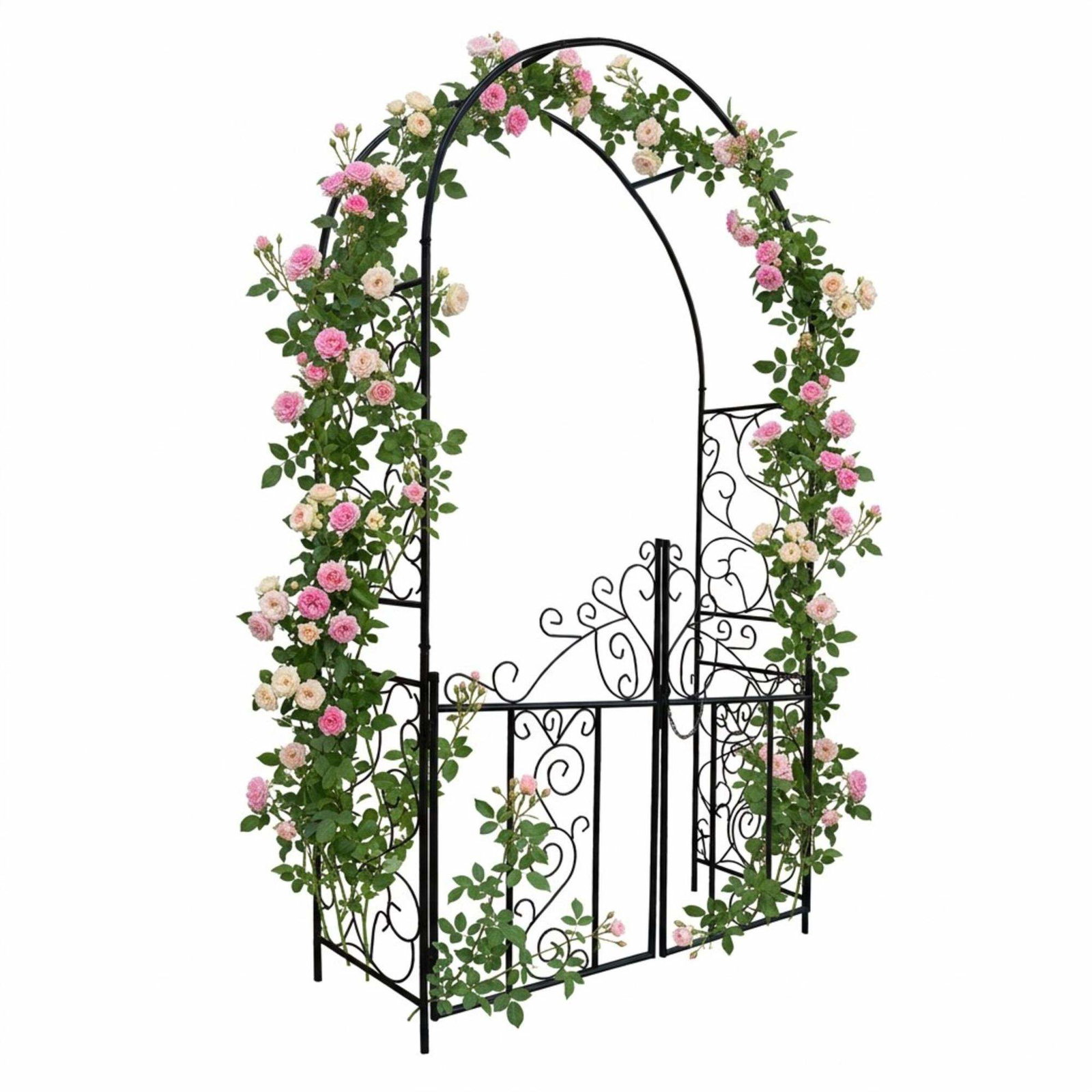 Jernrosebue med dobbel port – svart, 230x130x38 cm