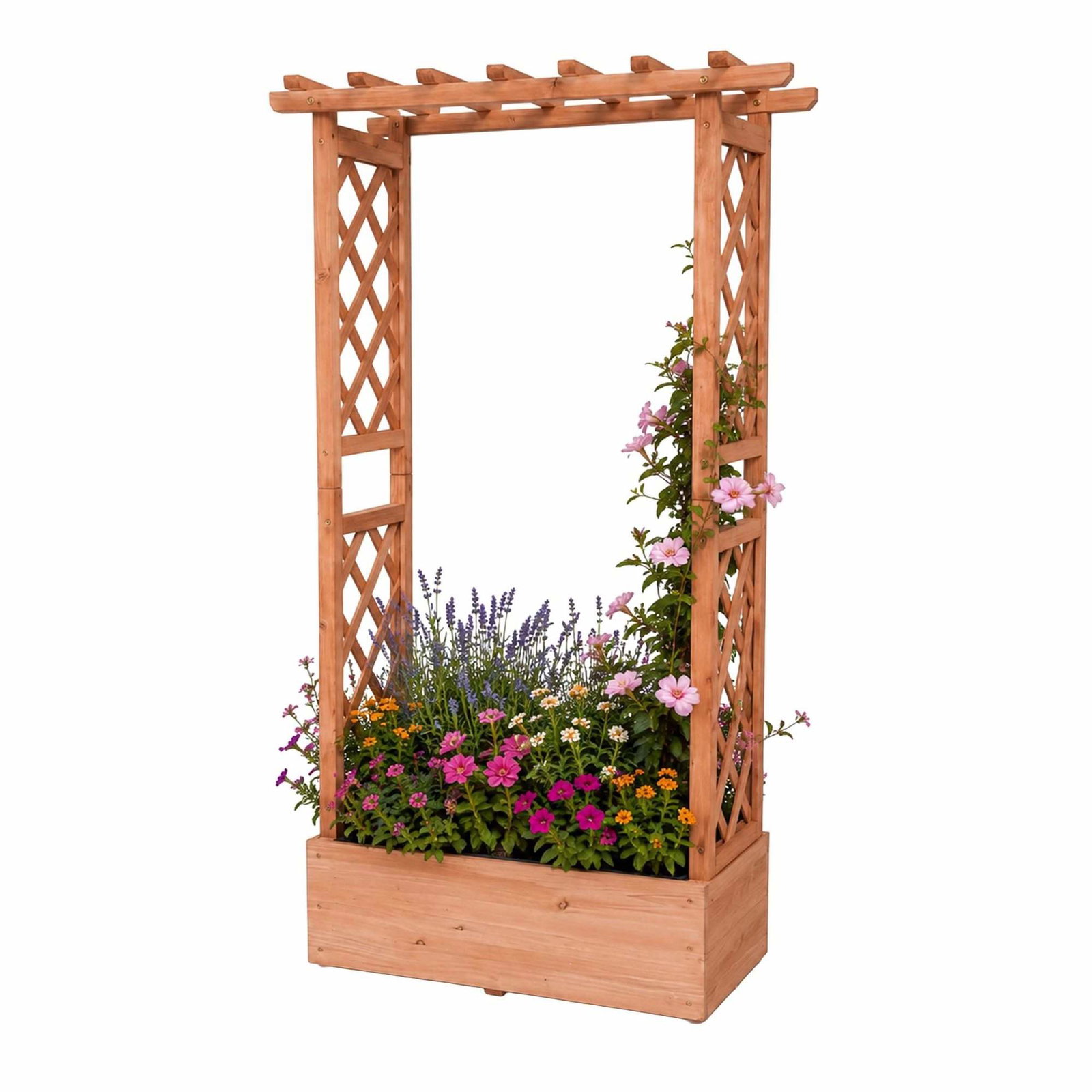 Stor oransje granplantekasse med espalier og tak